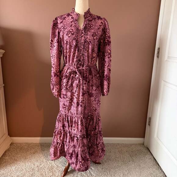 Ryegrass Dresses & Skirts - Ryegrass Long Sleeve Belted Floral Tiered Maxi Dress